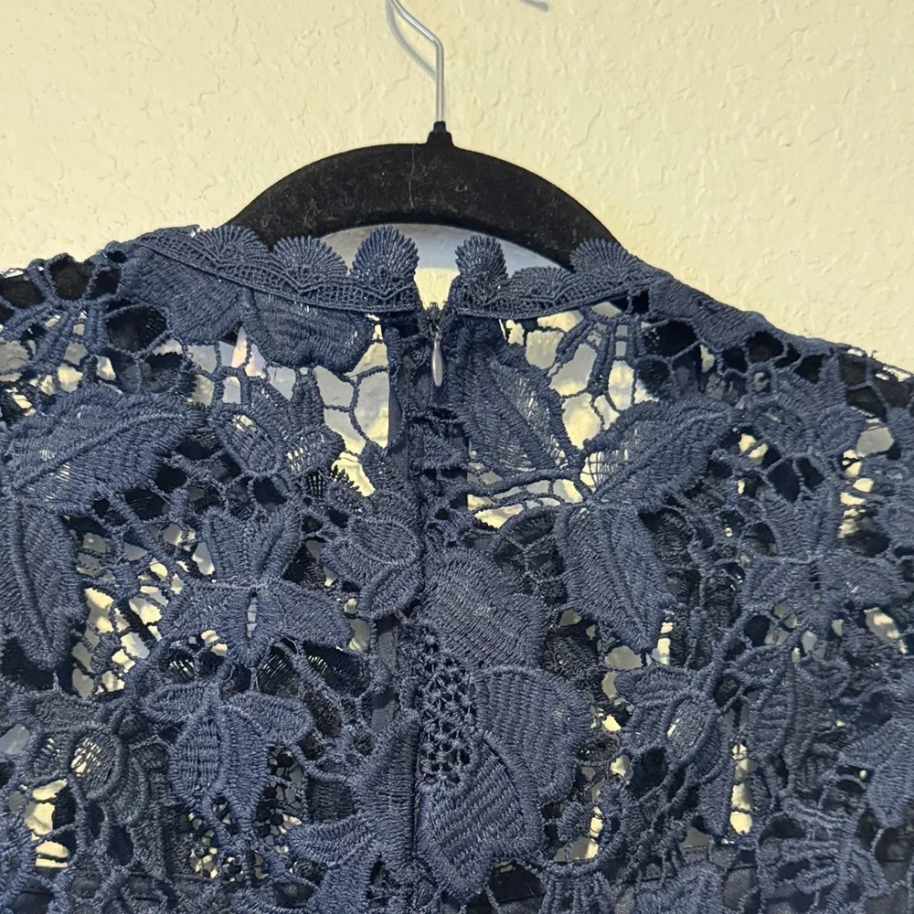 Nanette Lepore Navy Floral Lace Blouse - Picture 6 of 6
